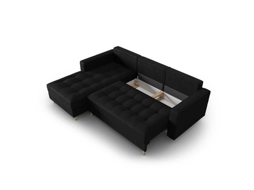 Narożnik z funkcją spania Gobi Black Leather Imitation lewostronny