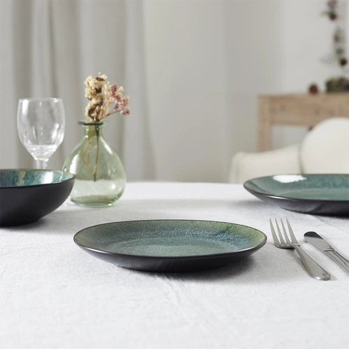 Talerz obiadowy Elia 27 cm zielony nowoczesny ceramiczny do kuchni Intesi do zmywarki