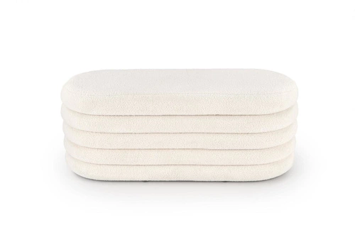 Ławka ze schowkiem Lessi kremowa bouclé do przedpokoju i sypialni w stylu boho