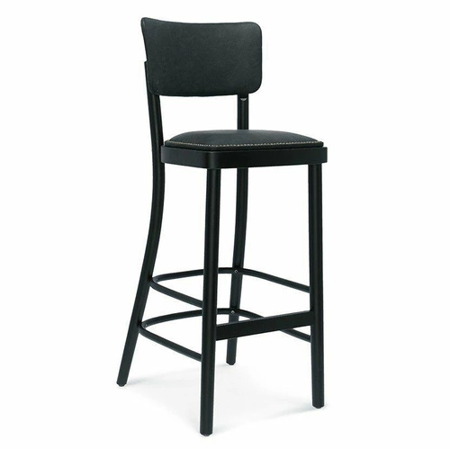 Hoker drewniany z oparciem Novo FAMEG personalizowany, tapicerowany skórą do kuchni i jadalni