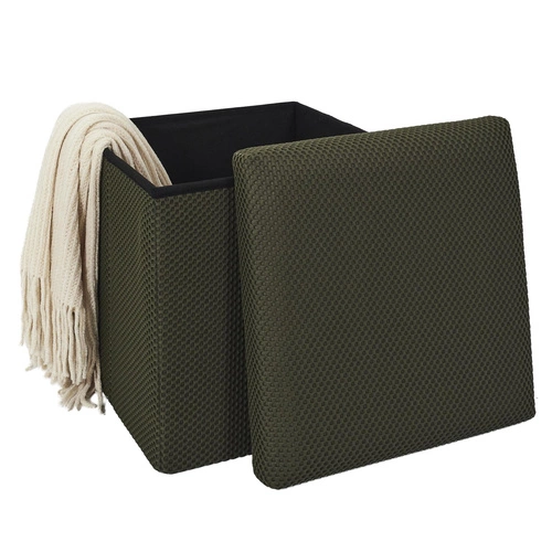 Pufa ze schowkiem Vels Atom Intesi kwadratowa składana nowoczesna do przedpokoju khaki 38x38 cm