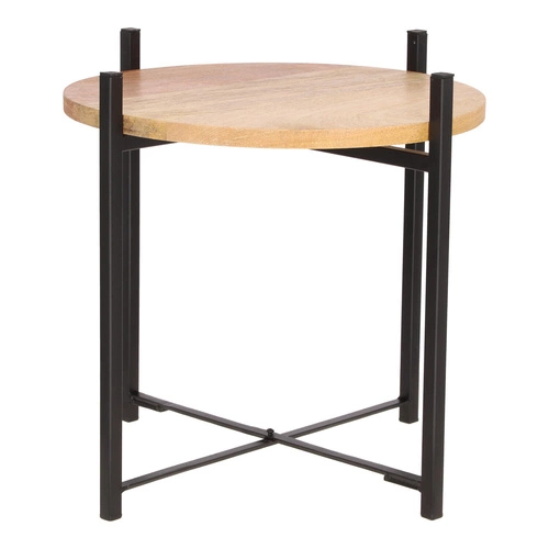 Stolik kawowy Ragna okrągły 42 cm loftowy drewniany z metalową podstawą do salonu Intesi