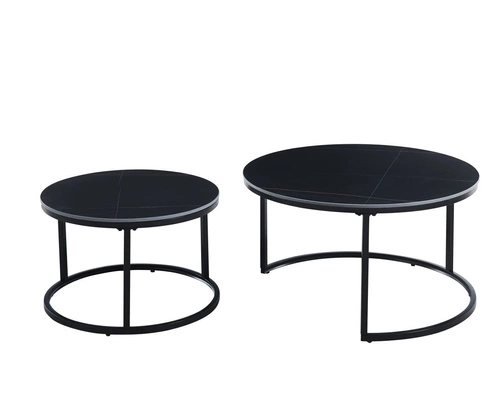 Zestaw 2 okrągłych stolików kawowych Silas czarny nowoczesny metalowo-ceramiczny do salonu