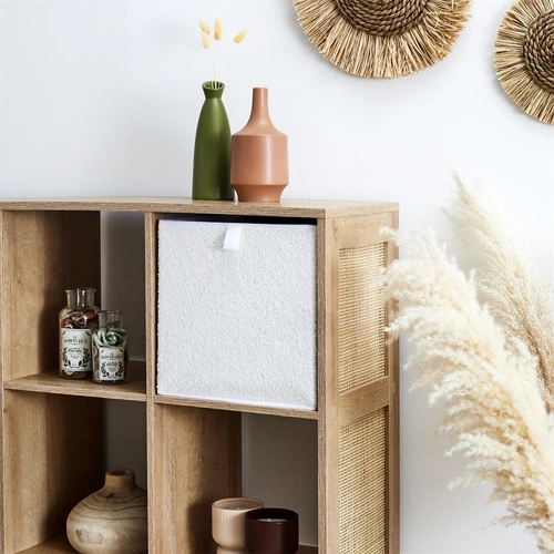 Pudełko do regału 30x30 Boucle Intesi składane materiałowe kremowe do pokoju dziecięcego