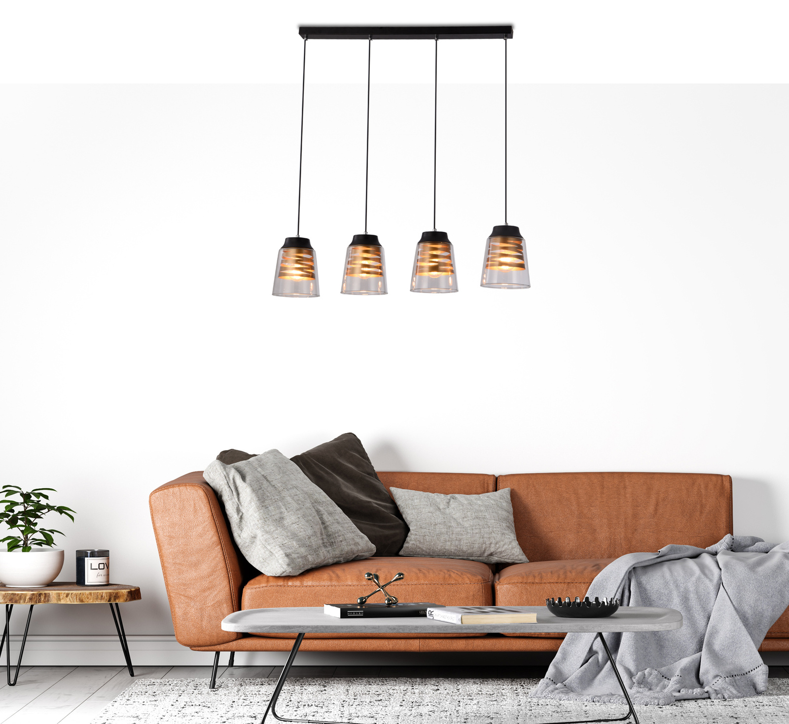 Lampa wisząca Fresno czarna szklana 4-punktowa regulowana do salonu i jadalni