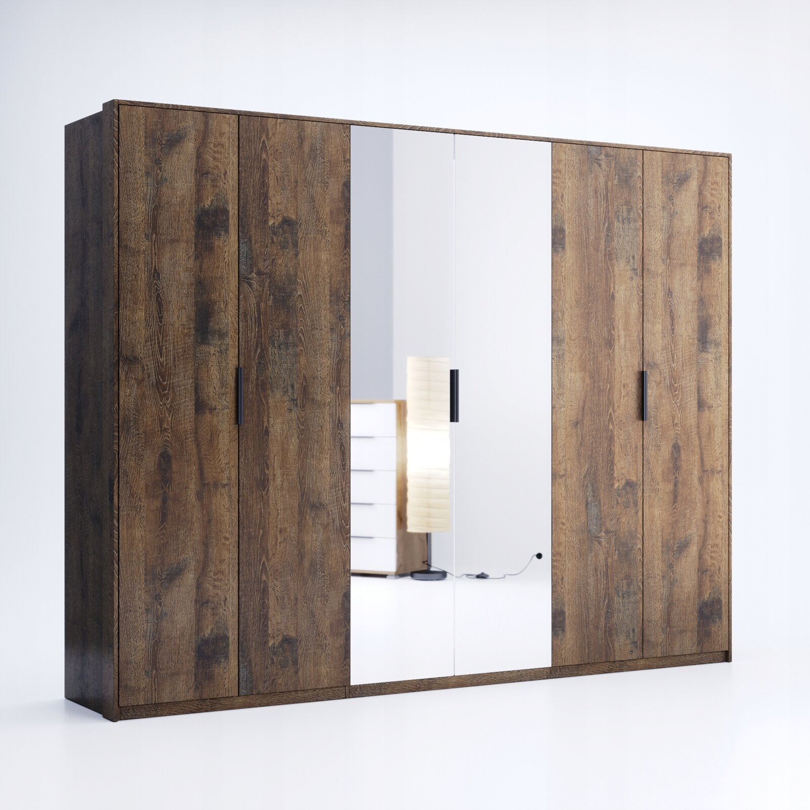 Szafa z lustrem Anciano nowoczesna 6-drzwiowa brązowa do sypialni lub garderoby