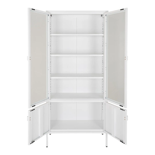 Regał na książki Brisbane biały metalowy z szybą do salonu loftowy 80 cm Intesi