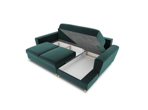 Narożnik z funkcją spania Moghan Petrol Velvet Prawostronna kolor nóg złoty