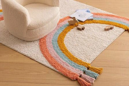 Dywan boho Rainbow 100x150 bawełniany do pokoju dziecka beżowy