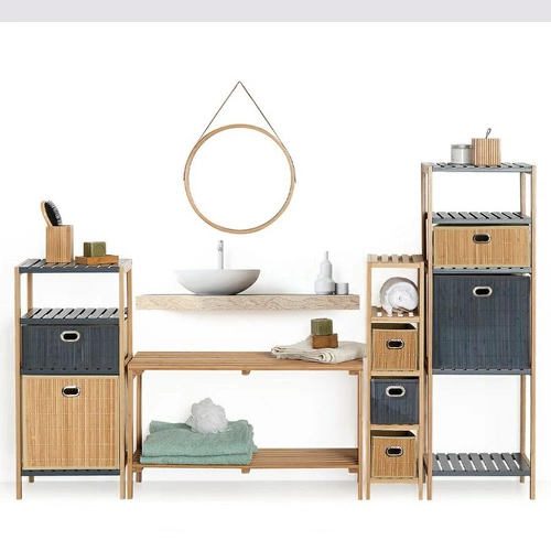 Regał na książki bambusowy 5 półek do salonu i łazienki nowoczesny 5five simply smart