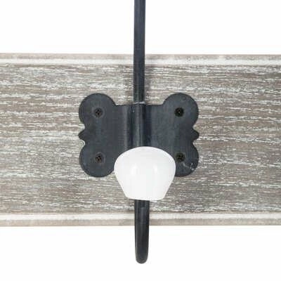 Wieszak ścienny do przedpokoju Ruben jasny szary 5 haczyków vintage Atmosphera MDF