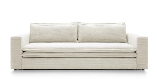 Sofa rozkładana z funkcją spania Ulnes biała sztruksowa 3 osobowa do salonu z pojemnikiem