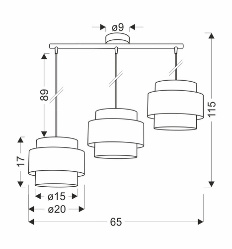 Lampa wisząca Toscana czarny 3x60W E27 abażur bordowy+czarny