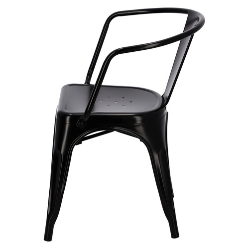 Krzesło metalowe Paris Arms czarne do jadalni i kuchni inspirowane Tolix industrialne z podłokietnikami