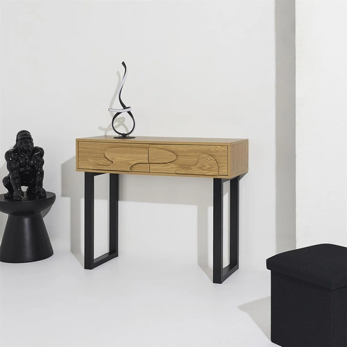 Konsola Calypso Intesi boho japandi z szufladami dąb/czarna do przedpokoju lub salonu 100 cm