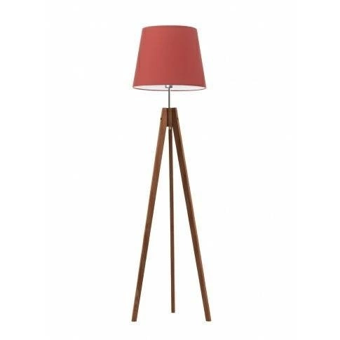Lampa stojąca do salonu drewniana trójnóg z czerwonym abażurem glamour ARUBA Lysne 149 cm