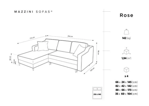 Narożnik z funkcją spania Rose Pink Corduroy lewostronny
