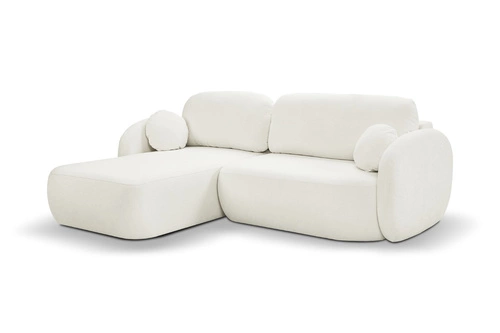 Narożnik z funkcją spania Salby lewy biały nowoczesny do salonu z pojemnikiem