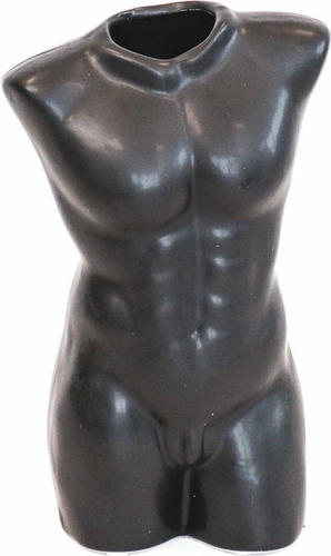 Czarny wazon ceramiczny Męski Tors nowoczesny dekoracyjny do salonu HV decor 24 cm