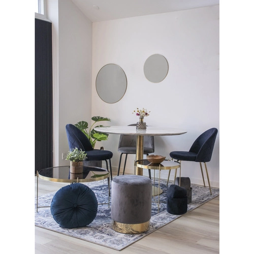 Stolik kawowy okrągły glamour Bolzano 110 cm biały marmur ze złotą nogą do salonu Intesi