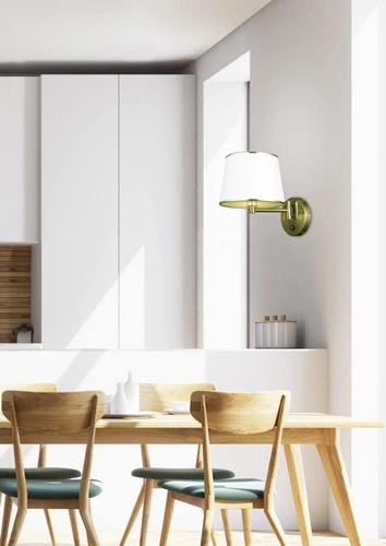 Kinkiet ścienny Ibis klasyczny z abażurem i włącznikiem patyna biały do sypialni i salonu