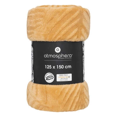 Koc flanelowy Zoa ciepły i miękki na kanapę do salonu żółty Atmosphera 150x125 cm