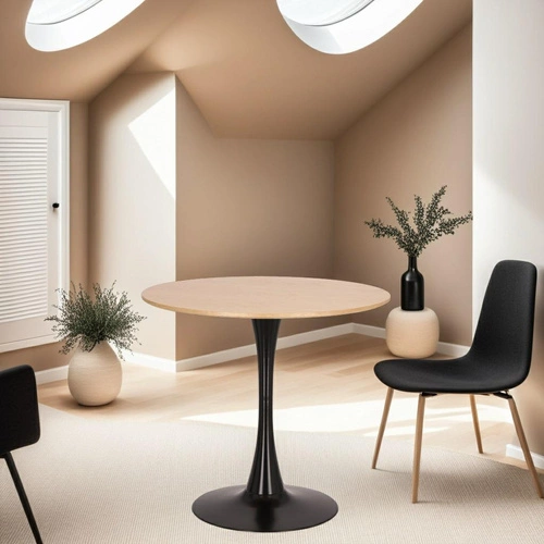 Stół okrągły do jadalni Simplet Skinny 80 cm dąb czarny nowoczesny na jednej nodze