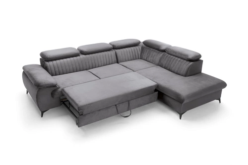 Narożnik z funkcją spania Lund L prawy szary nowoczesny do salonu z pojemnikiem