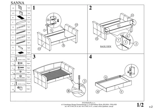 Łóżko tapicerowane Sussan szare dwuosobowe z wysuwanym materacem do sypialni