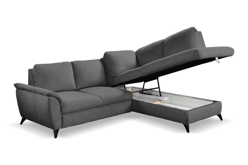 Narożnik z funkcją spania Nevada szary nowoczesny do salonu prawostronny z pojemnikiem