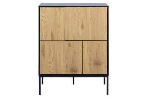 Komoda Seaford czarna dąb naturalny 80 cm industrialna na nóżkach do salonu Actona