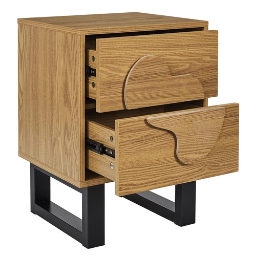Szafka nocna Intesi Calypso 40 cm z 2 szufladami w stylu boho, naturalny dąb/czarny, elegancka i funkcjonalna do sypialni