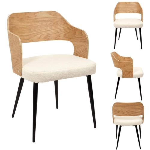 Krzesło do jadalni Roki Intesi tapicerowane boucle beżowe z podłokietnikami nowoczesne