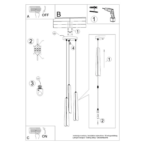 Lampa wisząca PRYSM 3P czarna nowoczesna stalowa 3-punktowa do salonu i nad wyspę