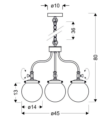 Lampa wisząca Ballet klasyczna szklana potrójna do salonu i jadalni patynowa 80 cm