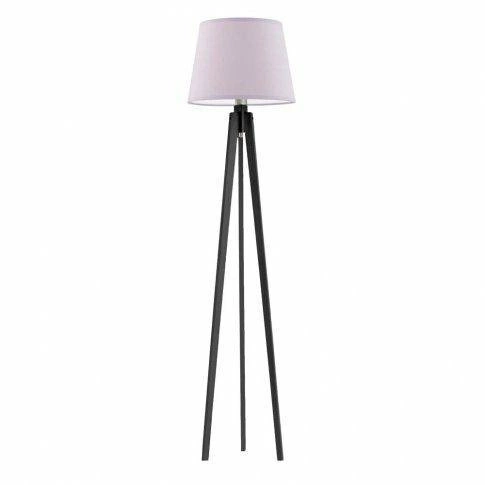 Lampa podłogowa drewniana CURACAO nowoczesna z abażurem fioletowym do salonu Lysne 158 cm
