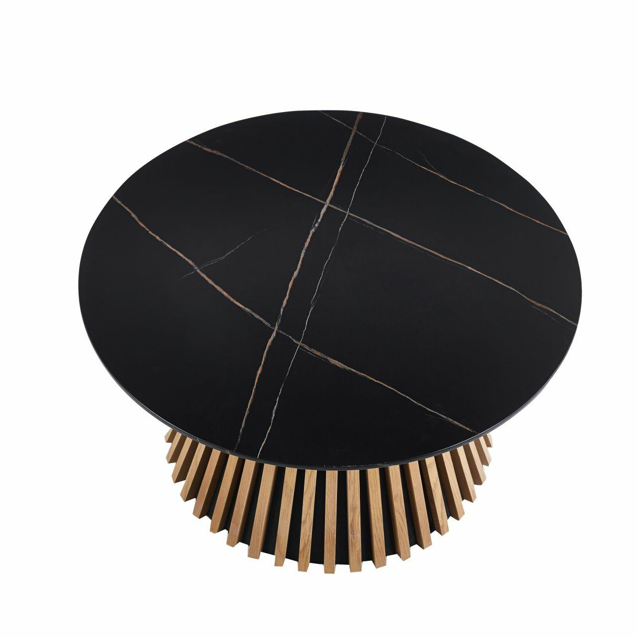 Stolik kawowy Kyoto okrągły 80 cm czarny marmur dąb nowoczesny do salonu Intesi