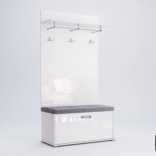 Wieszak ścienny Bella biały połysk nowoczesny z półkami do przedpokoju Intesi