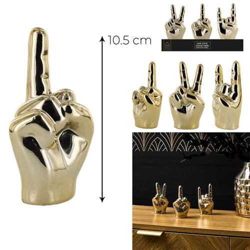 Figurka dekoracyjna Dłoń Rock and Roll Intesi złota ceramiczna do salonu na biurko 10,5 cm