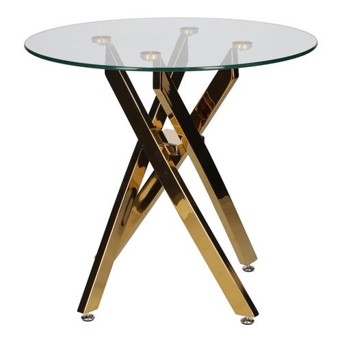 Stolik kawowy Amber okrągły szklany 60 cm transparentny złoty glamour do salonu Intesi