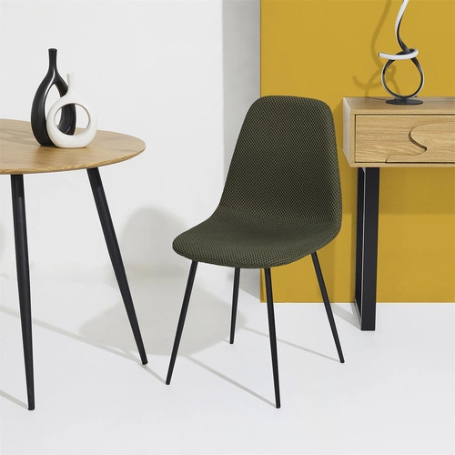 Krzesło tapicerowane Pori zielone khaki Intesi do jadalni nowoczesne na czarnych metalowych nogach