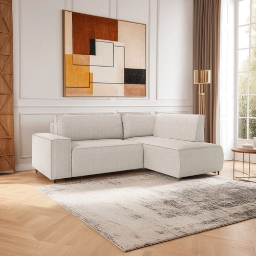 Narożnik z funkcją spania Molde L prawy sztruksowy szary do salonu z pojemnikiem