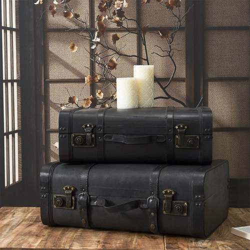 Zestaw 2 czarnych pudełek dekoracyjnych Vintage Intesi retro do salonu lub sypialni