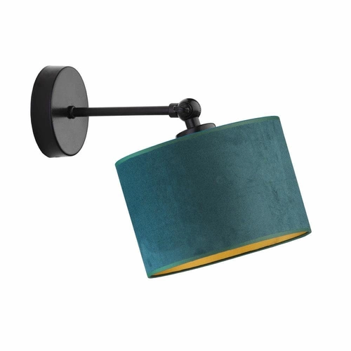 Kinkiet ścienny glamour Tete Gold LYSNE z welurowym abażurem zielonym, regulowany do sypialni