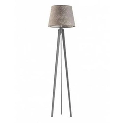 Lampa podłogowa drewniana Curacao nowoczesna z szarym abażurem do salonu i sypialni Lysne