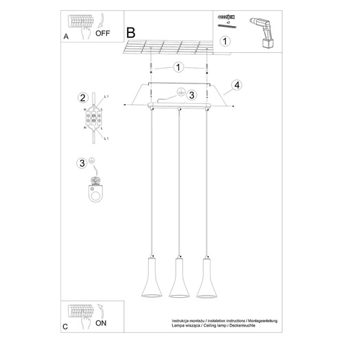 Lampa wisząca REA 3L betonowa szara nowoczesna nad stół do salonu i jadalni