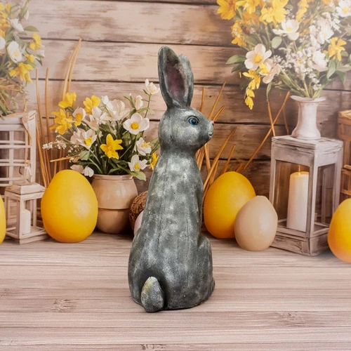 Intesi figurka wielkanocna siedzący zając 55 cm szary z żywicy do salonu i na stół