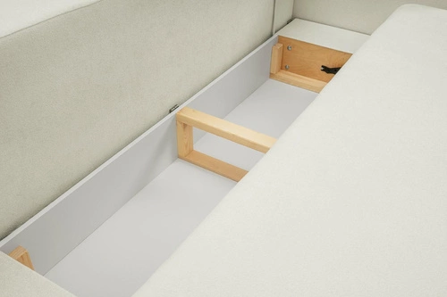 Sofa rozkładana Salby biała z funkcją spania i pojemnikiem do salonu 3-osobowa