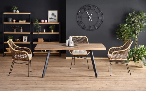Stół rozkładany do jadalni Liner 140-180 cm loftowy blat MDF orzech miodowy czarne nogi Intesi