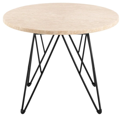 Stolik kawowy Prunus okrągły 55 cm trawertyn beżowy nowoczesny loftowy do salonu Actona